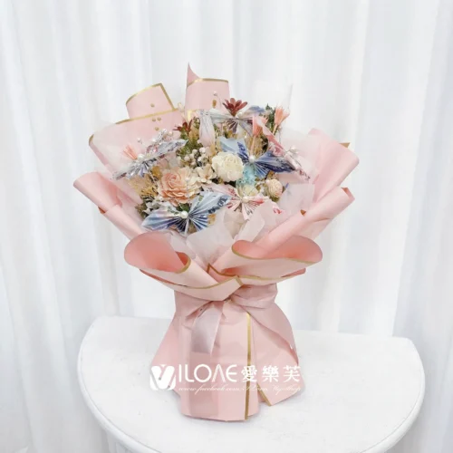 粉色心意<br><span style="font-size: 18px;">A04 蝴蝶花款+永生花(不含12張現金)</span>