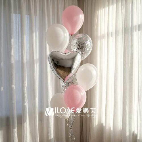 空飄氣球組合<br><span style="font-size: 20px;">(銀粼粉羽)</span>