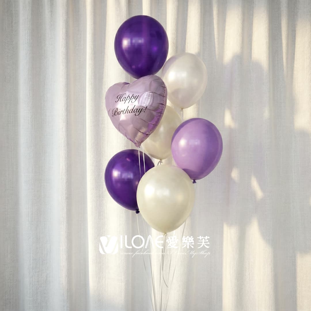 空飄氣球組合(紫沁羽白) - I Love 愛樂芙派對佈置